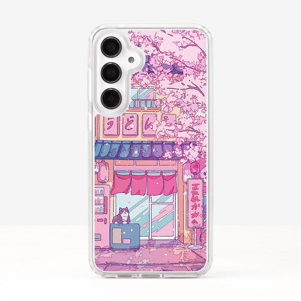 Cute Cat and Pink Cherry Blossom Phone Case