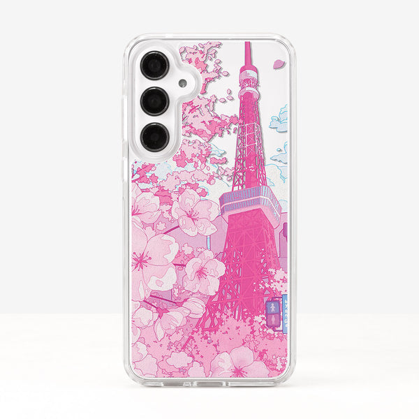 Japanese Landscape Tokyo Tower and Cherry Blossom Phone Case