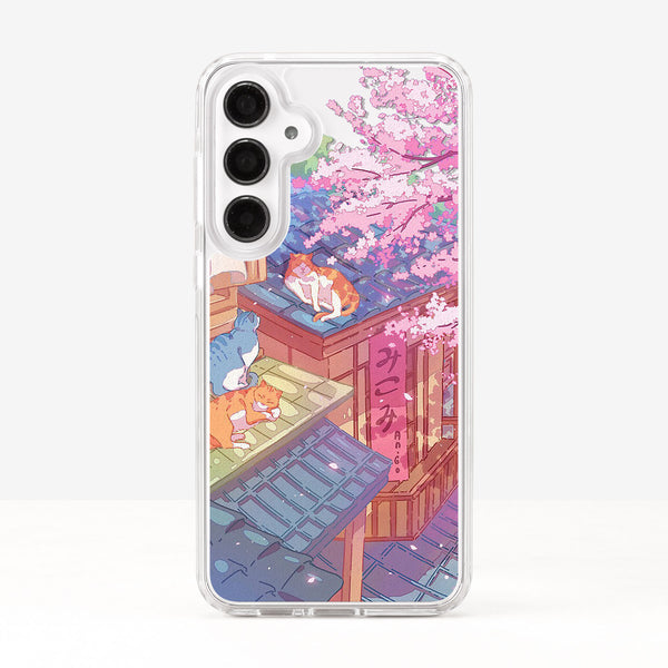 Cute Cat On The Roof Pink Cherry Blossom Phone Case