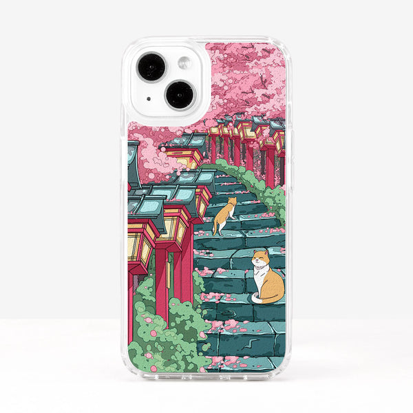 Japanese Landscape Shrine and Cute Cats Phone Case
