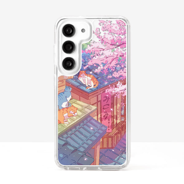 Cute Cat On The Roof Pink Cherry Blossom Phone Case