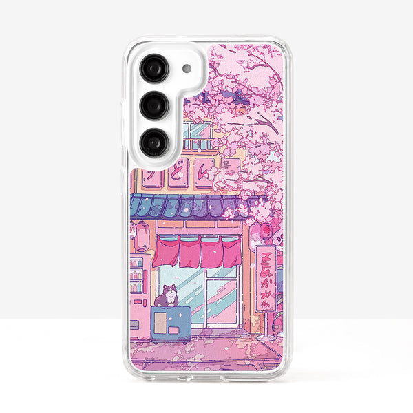 Cute Cat and Pink Cherry Blossom Phone Case